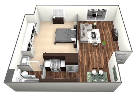 Floor plan for 1 bed, 1 bath, 660 sqft